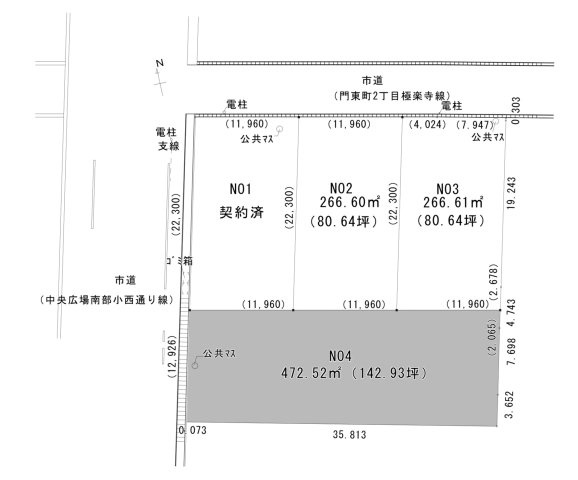 【区画図】 | 米沢市門東町２丁目　分譲地 | №３はモデルハウスです。