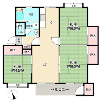 【間取り】 | 多摩川住宅ハ棟 | 3LKタイプの間取り。専有面積50平米超え