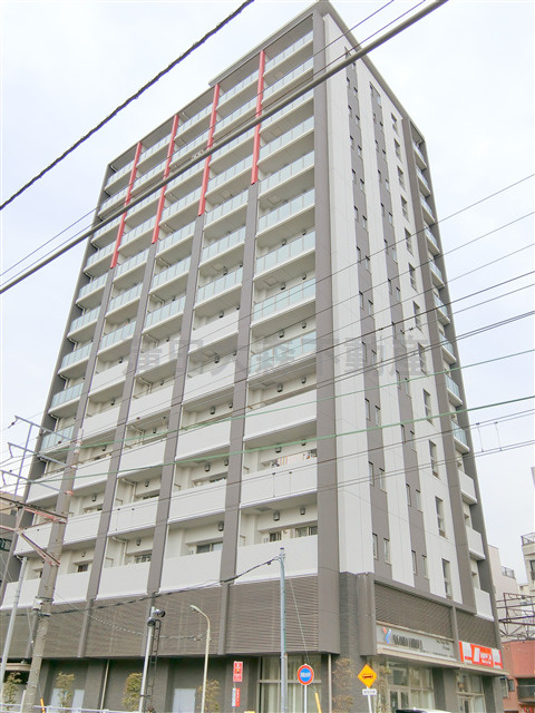 スタイリオ蒲田の外観|2010年3月築　RC鉄筋コンクリート造地上13階地下1階建て1K～2LDK総戸数94戸
東急池上線蓮沼駅最寄り、JR京浜東北線蒲田駅徒歩圏内の東京都大田区西蒲田7丁目　