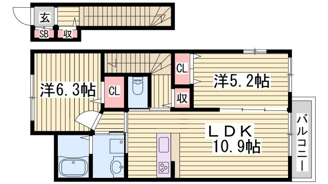 ＭＡＳＴ ＣＯＵＲＴ新野辺 Ｂ棟の間取り