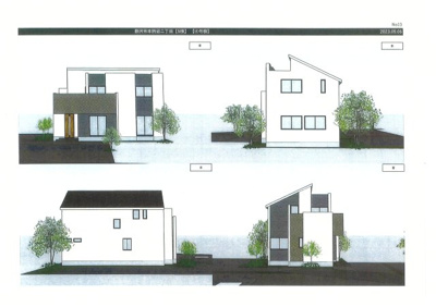 【外観パース】 | ◇本鵠沼に新たな５つの家族ストーリーが誕生◇建築条件なし売地／藤沢市本鵠沼２丁目 | ④号棟プラン：建物価格１，９００万円（税込）／建物面積：９９．８３㎡／建物カラーセレクト可能☆２階リビングの２０帖越えＬＤＫが魅力の４ＬＤＫ！駐車場２台／ワイドバルコニー／外構込み／多少変更の場合あり