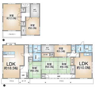 【間取り】 | 呉市焼山北三丁目　戸建  | 6ＬＤＫ+Ｓ　収納豊富　令和5年10月リフォーム済み　二世帯住宅