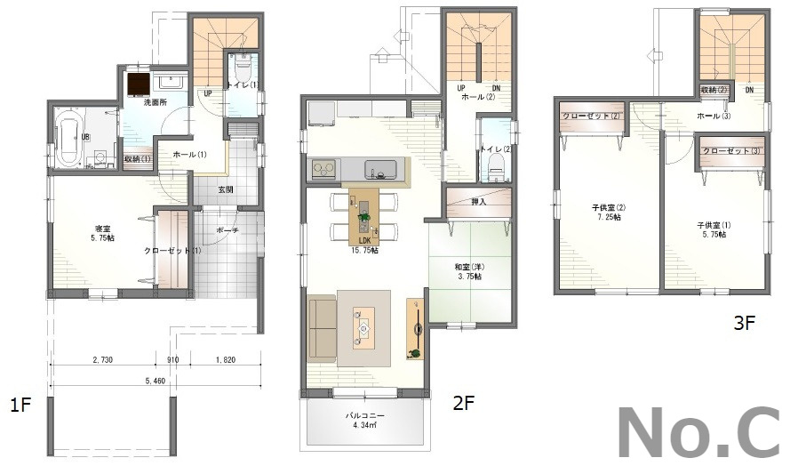 広島市南区堀越2丁目　新築一戸建て(全5棟)の間取り|No.C