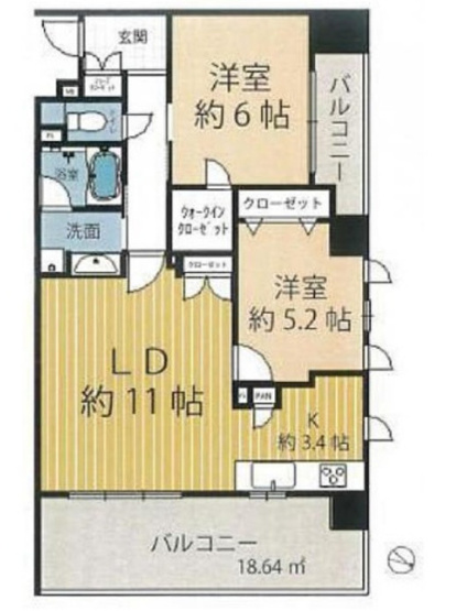 【間取り】 | アンビシャス八王子 | 2LDKの中古マンションは、経済的に経済的な価格の物件です。リビングルームで家族団らんの時間が過ごせ、間仕切りで隔てた2部屋は、寝室や書斎、子供部屋など、目的に応じて、使えることがメリットです。