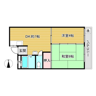 【間取り】 | マンション入福 | 2ＤＫで和室が1部屋あり、角部屋です。

