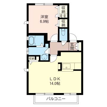 【間取り】 | パルムあゆみが丘【SHM】 | お部屋はカップルさんや新婚さんに人気の1LDKタイプ♪