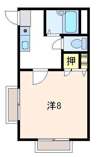 ディアスJｂの間取り|8帖の１DKです。