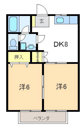 グッディハウスの間取り|6帖の洋室が2つある２DKです。
