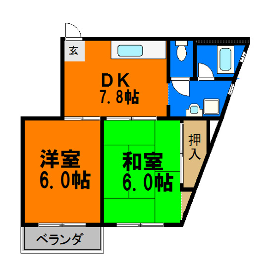 【間取り】 | シティマンションウィング | 洗面台独立の2ＤＫ家賃７万円以内！