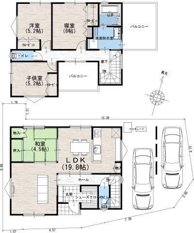 【土地図＋建物プラン例】の画像