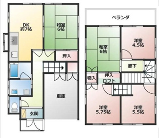 【間取り】 | 若葉区大宮町 戸建 大森台駅 | 和室2部屋、洋室3部屋の5DK。全室２面採光。