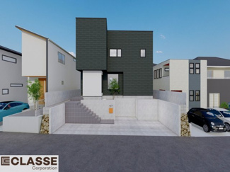 【外観パース】 | 宇治市広野町桐生谷　売土地　建築条件付き | ・参考プラン価格：2310万（別途外構費253万、造成費等88万）
・建物価格は参考価格になります。
（弊社標準建物30坪で計算した価格です）
・参考プラン延床面積：97.38㎡