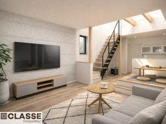 【完成予想図】 | 宇治市広野町桐生谷　売土地　建築条件付き | アトリエスタイルハウス仕様の窓はペアガラス、サッシはアルミ×樹脂複合のハイブリットサッシを採用。ガラスの間には断熱性の高いアルゴンガスを充填しておりますので、より断熱性能が高まる仕様になっております。