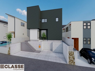 【外観パース】 | 宇治市広野町桐生谷　売土地　建築条件付き | 弊社は、気密測定器を保有しており、自社での気密測定を実現しております。気密処理をし、気密測定まで標準でさせていただいております。