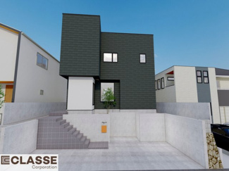 【外観パース】 | 宇治市広野町桐生谷　売土地　建築条件付き | アトリエ仕様の窓はペアガラス、サッシはアルミ×樹脂複合のハイブリットサッシを採用。ガラスの間には断熱性の高いアルゴンガスを充填しておりますので、より断熱性能が高まる仕様になっております。