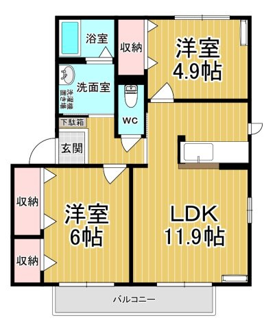【間取り】 | ヴィヴァーチェＣ | カップルさんにオススメのお部屋です♪