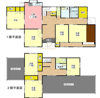 【間取り】 | 西際波台3丁目中古家屋2階建 | （2023年5月12日改訂）
１階和室（２部屋）をフローリングとしました。
