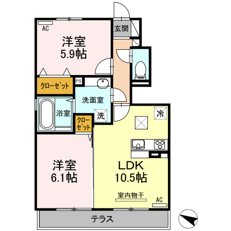 熊本市東区八反田１丁目のアパートの間取り