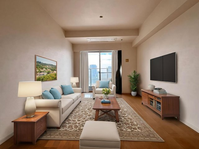 約10.8帖のリビングダイニング　本画像はCGで作成しており、実際に現地に家具は置かれておりません。また、価格に家具は含まれておりません。