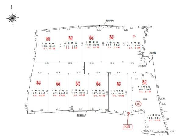 岩出市水栖分譲地（12号地の内容を掲載）の土地図|坪単価15万円～18万円
