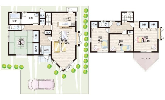 枚方市北山1丁目　中古一戸建ての間取り|駐車場付き4LDK