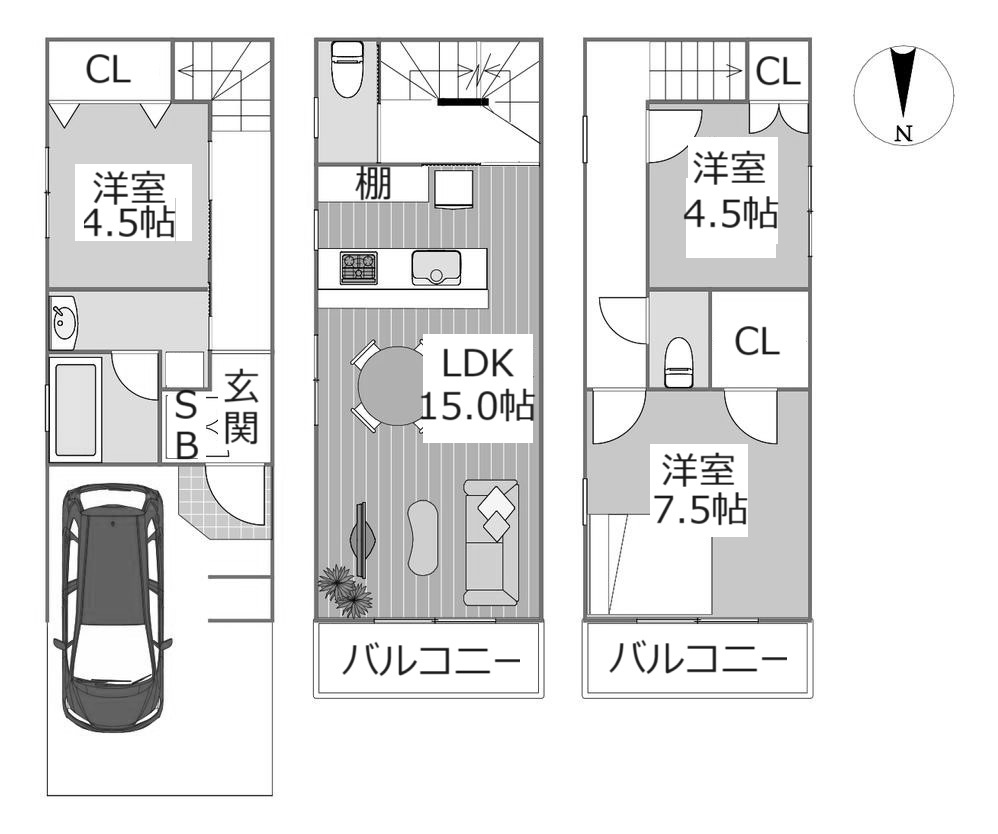 南野口町　中古一戸建ての間取り|３LDK