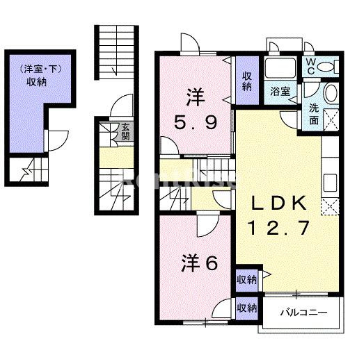 一宮市大和町妙興寺字出町前のアパートの間取り|間取図
