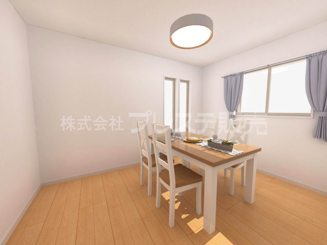 奈良市北登美ヶ丘６丁目の新築一戸建 全９区画の居間・リビング|８号地リビング完成イメージ／ＬＤＫは広々２０帖！南向きですので、陽あたり良好です♪