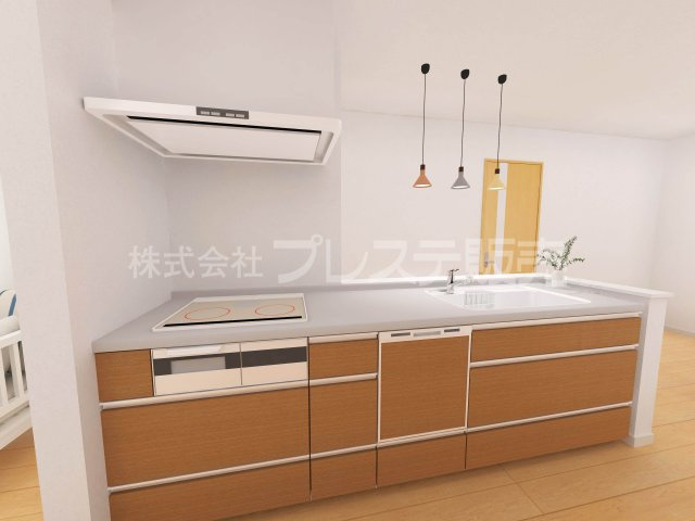 奈良市北登美ヶ丘６丁目の新築一戸建 全９区画のキッチン|８号地キッチン完成イメージ／人気のアイランドキッチン♪食器洗い乾燥機＆浄水器を標準装備！