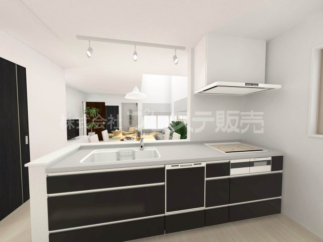 奈良市北登美ヶ丘６丁目の新築一戸建 全９区画のキッチン|９号地キッチン完成イメージ／人気の対面キッチン♪食器洗い乾燥機＆浄水器を標準装備！