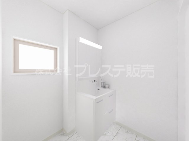 奈良市北登美ヶ丘６丁目の新築一戸建 全９区画の洗面所|９号地洗面完成イメージ／シャワー付き洗面化粧台