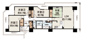 【間取り】 | ビッグカーサ堺しらさぎ駅前C棟 | 4LDK、専有面積107.44㎡、バルコニー面積48.53㎡