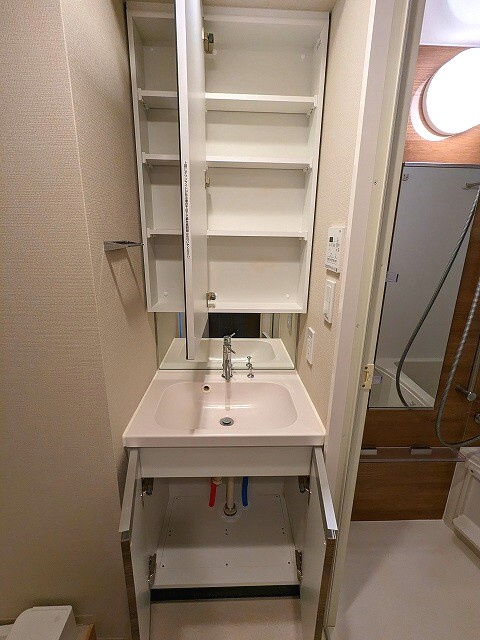 ONE ROOF RESIDENCE ASAKUSABASHIの設備|収納豊富な2面鏡付き独立洗面台