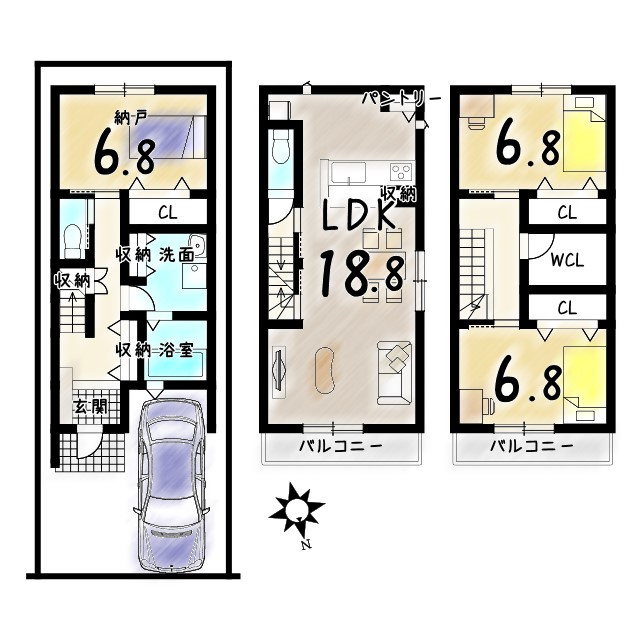上植野町馬立　建築条件無土地の参考プラン|【土地1280万円　建物2226万円　建物面積108.67㎡】
外構費用・建築確認設計費用100万円別途要