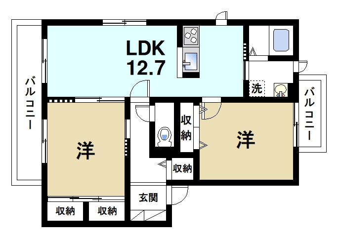 ルミナスＡ・Ｂ（櫟本町）の間取り|2LDK