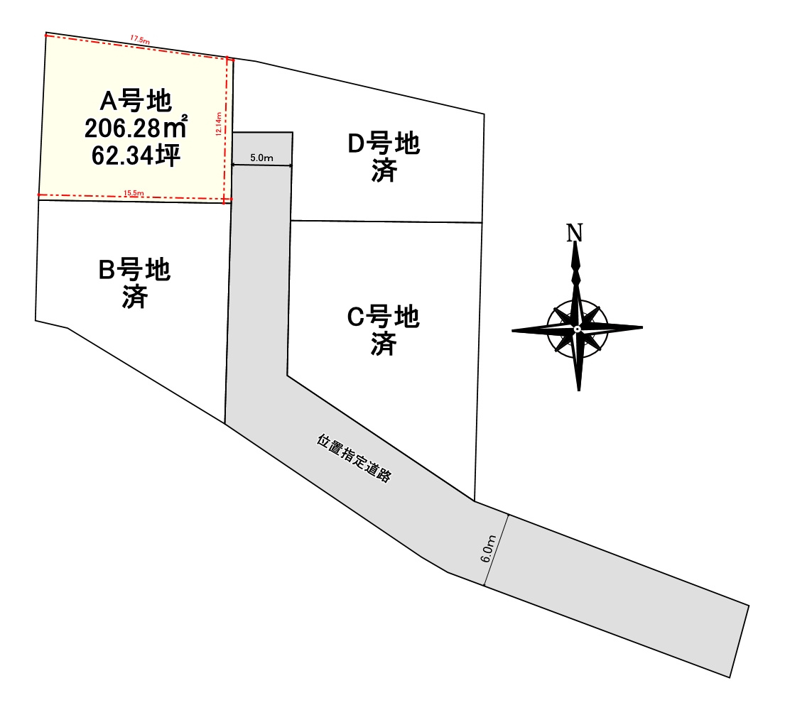筑後市前津４区画分譲地の区画図
