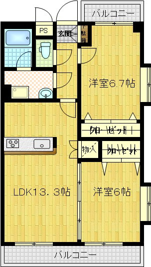 熊本市東区長嶺東８丁目の賃貸マンションの間取り