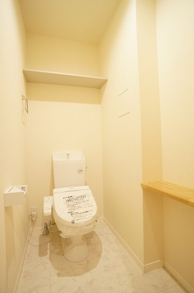 江東区亀戸７丁目の賃貸マンションのトイレ|トイレ(上部棚有)手前にも棚があり漫画も置ける・・・