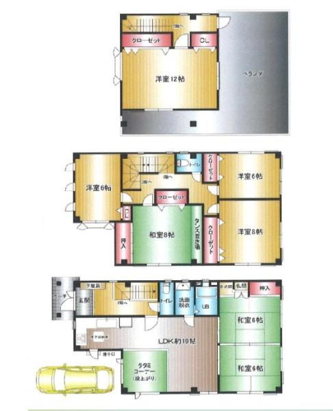 和歌山市中之島中古戸建の間取り|7LDK、土地面積132.25平米、建物面積185.39平米