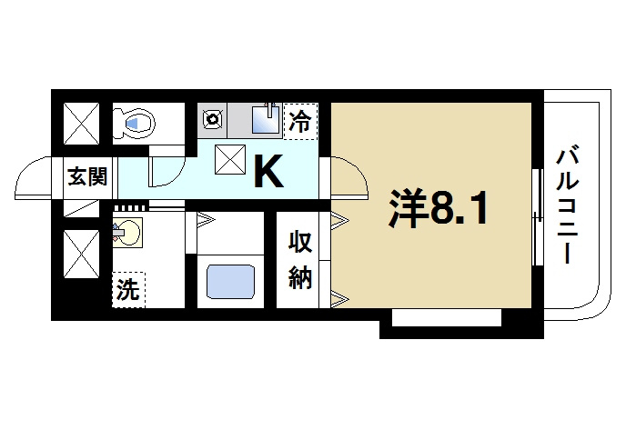 コモドビラⅦの間取り|1Kの間取りです