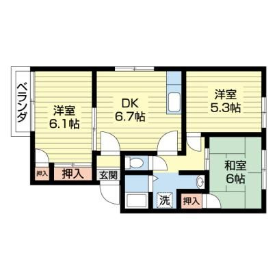 熊本市北区武蔵ケ丘９丁目のアパートの間取り