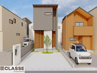 【外観パース】 | 城陽市平川長筬　売土地　建築条件付き | ・参考プラン価格：2520万（別途外構費160万、造成費60万等）
・建物価格は参考価格になります。
（弊社標準建物29坪で計算した価格です）
・参考プラン延床面積：85.39㎡