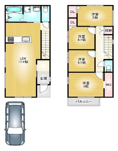 箕面市外院３丁目　新築戸建の間取り