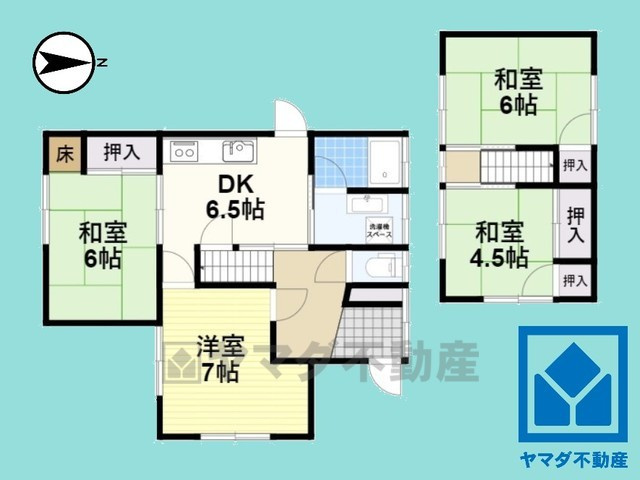 宇治市広野町尖山　中古戸建の間取り|小学校徒歩6分・中学校徒歩2分でお子様の通学楽々。土地ゆとりの約48.46坪。