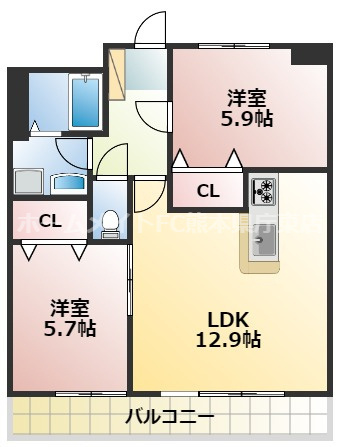 熊本市南区田井島２丁目の賃貸マンションの間取り