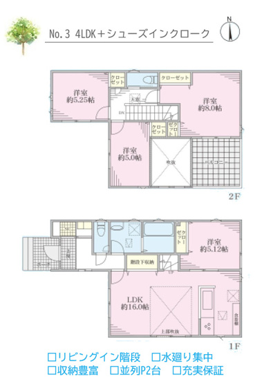 【間取り】 | 全居室5帖以上のゆとり！幅広い世帯にニーズの高い全洋室プラン♪
コミュニケーションが取りやすくご家族を身近に感じられるリビングイン階段採用◎