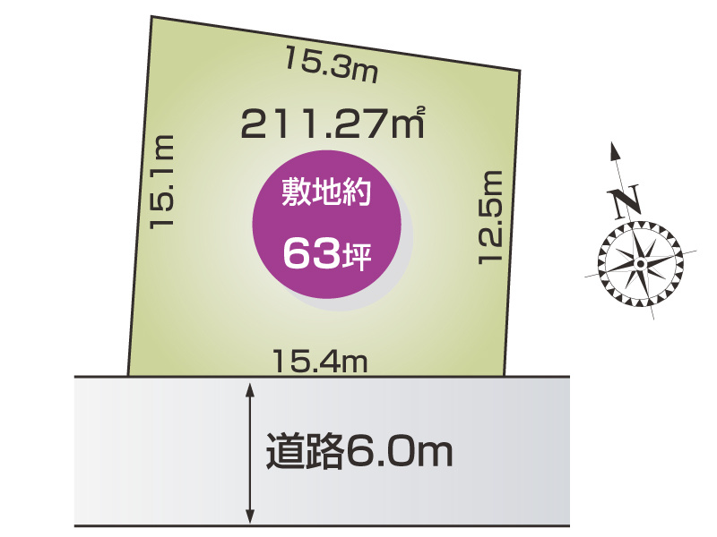 栃木市西方町真名子　土地面積211.27㎡(63.9坪)