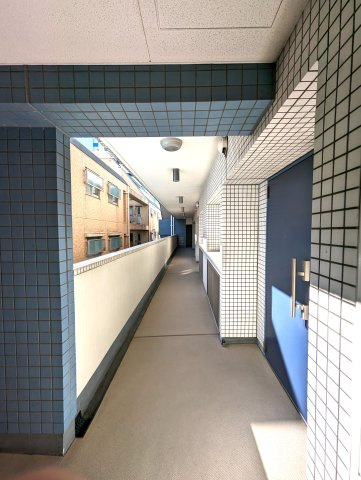 クラリティ・アスールのその他共用部分|共用廊下の様子。ブルーの玄関ドアがアクセントカラーとなっています