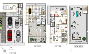 【土地図＋建物プラン例】 | 建物面積339.48平米、建物価格16600万円