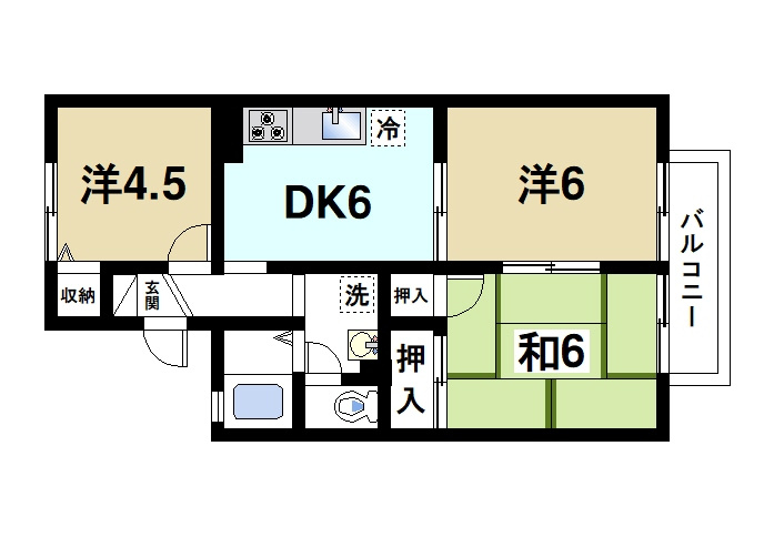 エスペランサB（櫟本町）の間取り|3DKの間取りになっております。